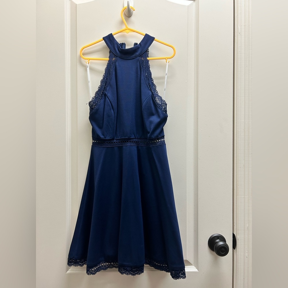 Lulus Navy Blue Lace Skater Dress